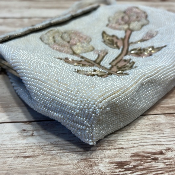 Vintage Off White and Pink Beaded Small Purse Wristlet Clutch - Picture 11 of 11